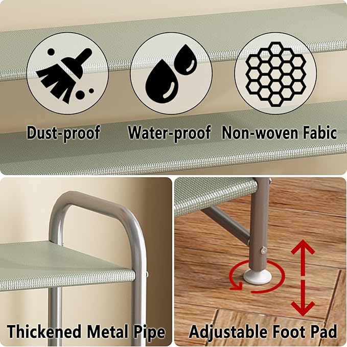 Shoe Rack 2 Tier Long Storage Organizer Wide Metal Shoe Shelf for Closet Entryway Grey