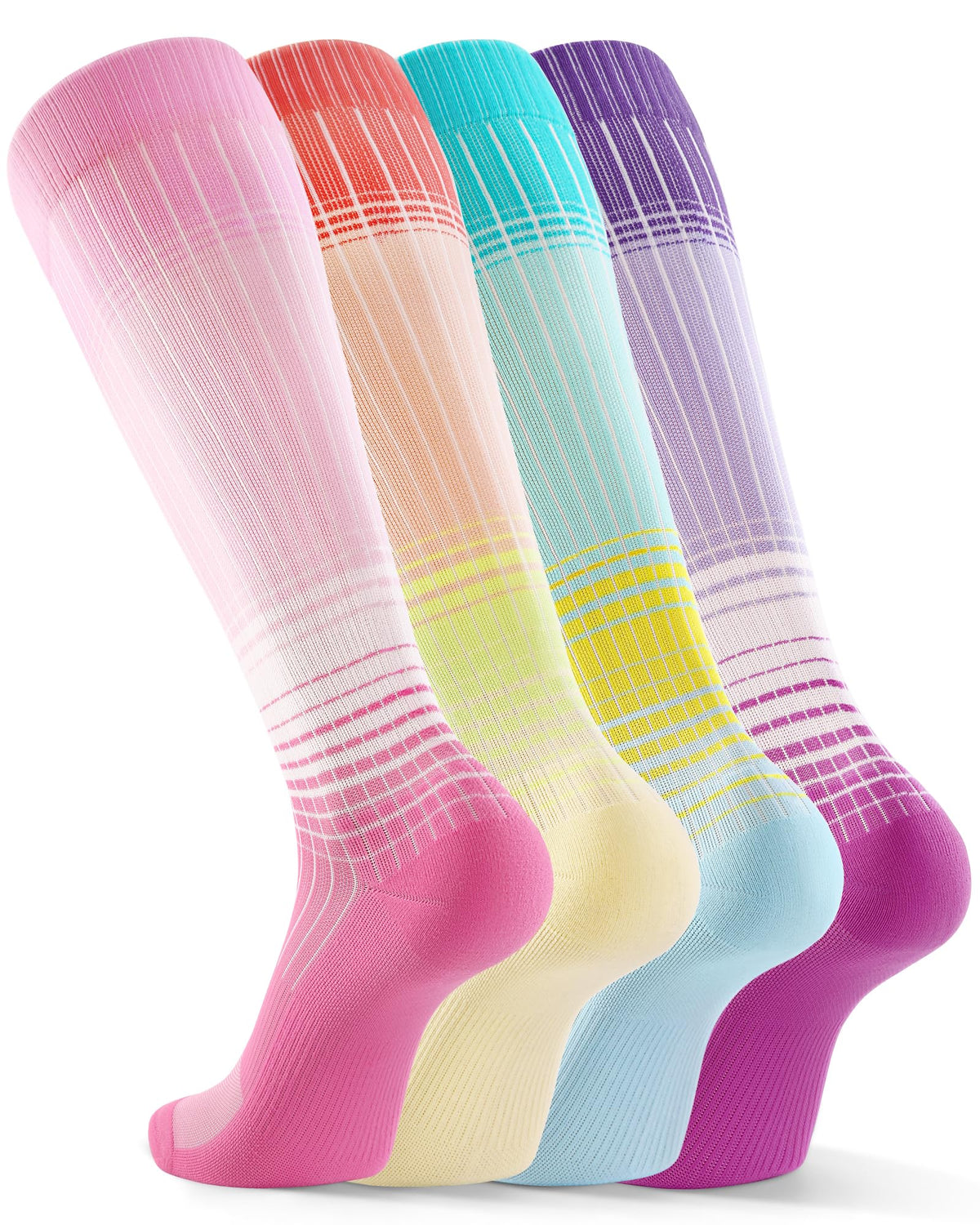FITRELL 4 Pairs Compression Socks for Women & Men, 15-20mmHg Circulation Support for Athletic Travel Daily Wear, Blue+Orange+Pink+Purple, Small-Medium
