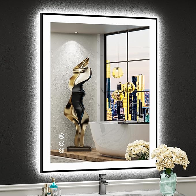 28x36 Black Framed LED Bathroom Mirror