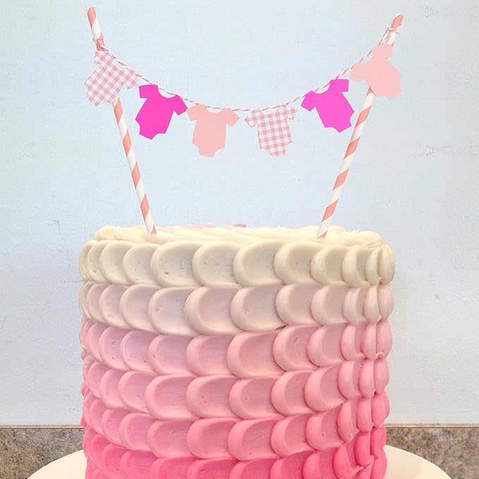 Pink Baby Shower Cake Topper - Pink Bodysuit Gingham Cake Topper,Gender Reveal Decor,Baby Shower Cake Decorations,Gingham Onesie Party Decorations (pink)