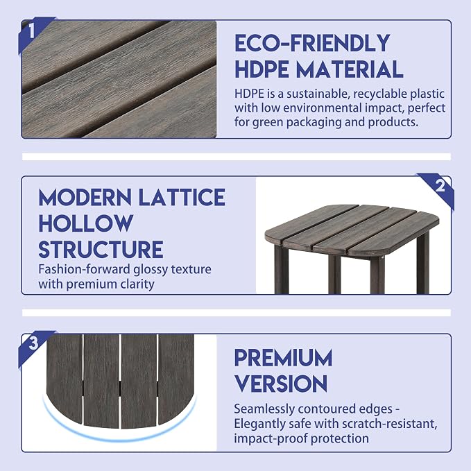 LZRS 2-Tier Patio Side Table, Heavy Duty HDPE Outdoor End Table with Wood Texture, Weatherproof Composite Table for Adirondack Chairs, Deck, Pool, Indoor/Outdoor, No Peeling Cracking(Brown Mixture)