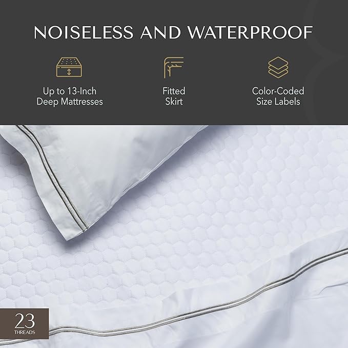 23 Threads X161 Series Padded, Plush, Soft, Luxurious, Waterproof Noiseless Mattress Protector Cover, Fitted, with Ctrl+Z Technology, 13 Inch Deep, FullXL