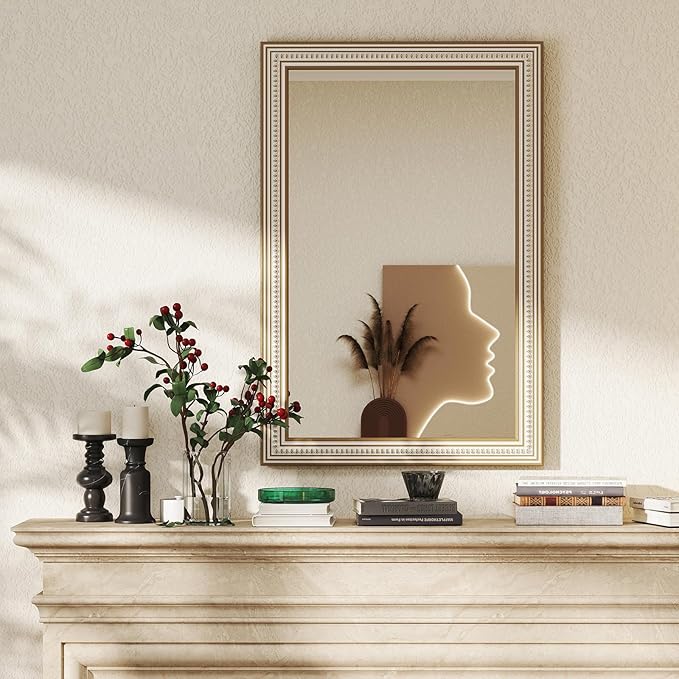 Reflinto 36x24 Inch Rustic Farmhouse Rectangular Wall Mirror, Wooden Rectangle