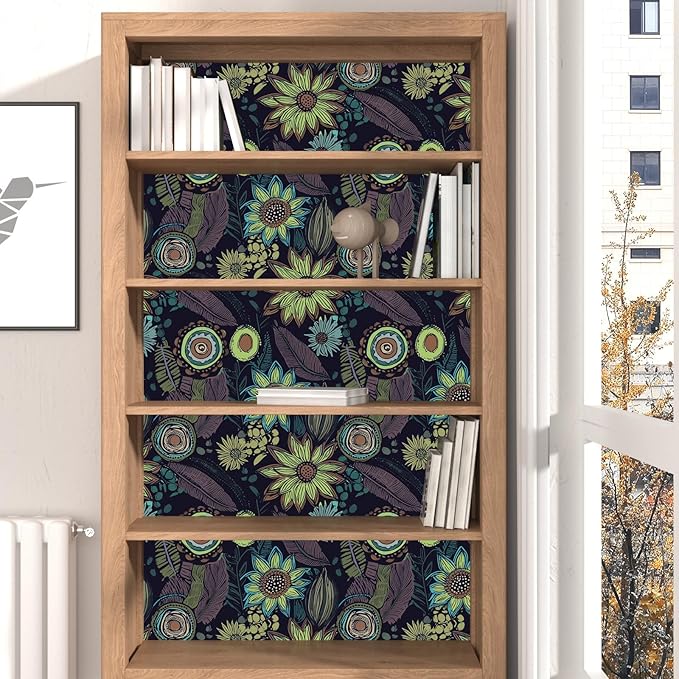 Vintage Boho Wallpaper Peel and Stick, Dark Purple/Green Gothic Floral Contact