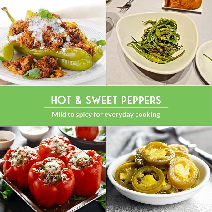 4 Variety Pack Pepper Seed Collection | Jalapeño, Serrano, Cubanelle & California Wonder | Heirloom Non-GMO Hot & Sweet Peppers | Survival Garden Seeds