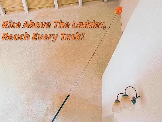 24 Foot High Reach Duster Kit with 5-18 ft Extension Pole // High Ceiling Dusting and Window Cleaning Kit with Telescopic Pole // Window Washer & Squeegee, Cobweb Duster, Fan Blade and Feather Dusters