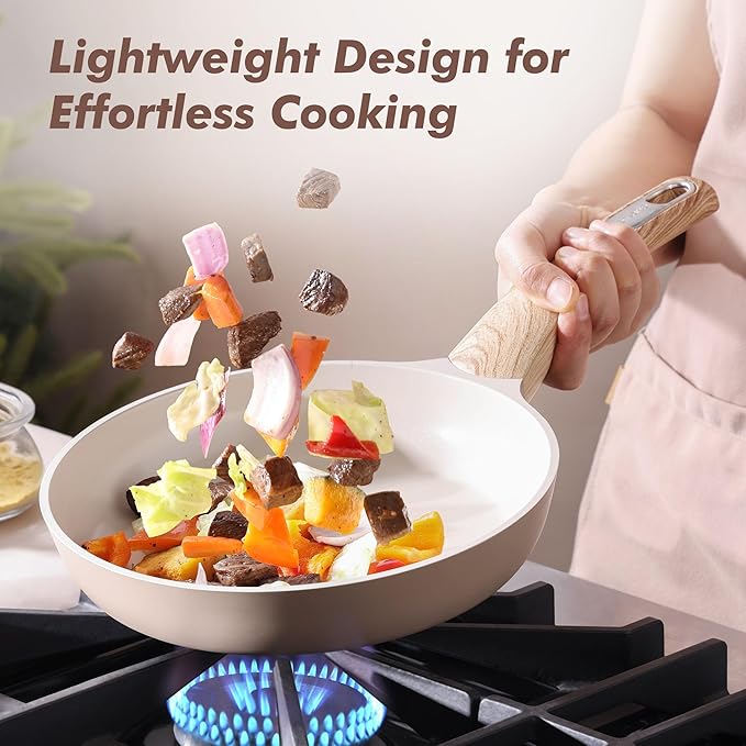 SENSARTE Ceramic Nonstick Frying Pan Skillet with Lid 11inch, Non Stick Pan Omelette Pans, Non-toxic Kitchen Cooking Chef's Pan, Free of Intentionally Added PFOA/PFAS/PTFE, Induction Compatible, Taupe