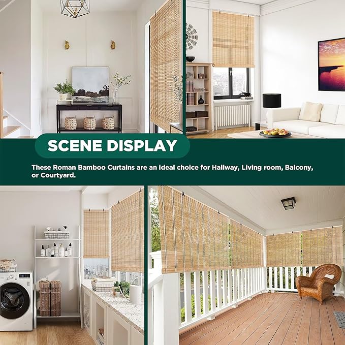 Bamboo Blinds for Interior Windows, Custom Roller Shades for Indoor Window and