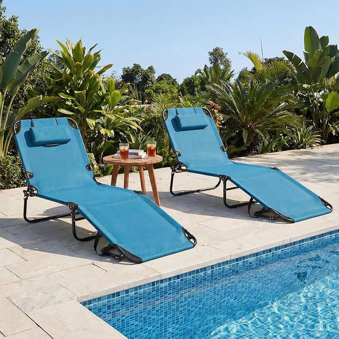 GYMAX Beach Lounge Chair, Sunbathing Chair Patio Lounge Chair Folding Adjustable Recliner with Hole for Face