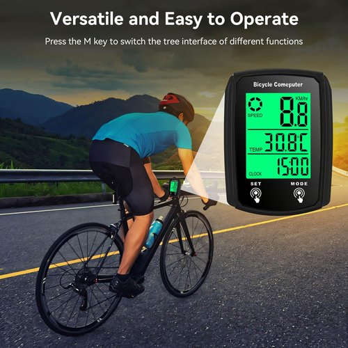 Bike Computer Wired, Bicycle Odometer Wired MPH KM/H Bike Speedometer Waterproof Bike Odometer with Touch Sensor Switch, Big Digital LCD Screen, Automatic Wake-up