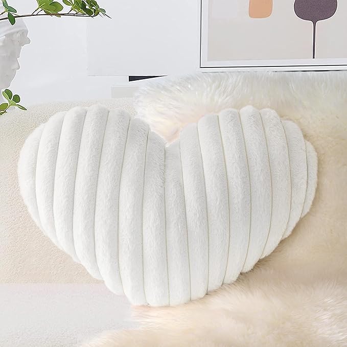 AELS Heart Shaped Pillow, 20 Inches Heart Decorative Throw Pillows, Faux Fur Love Cute Pillows, Valentines Day Decorations, Wedding Decor, Living Room Bedroom Nursery Decor, White