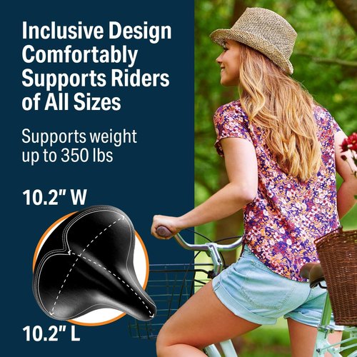 Bikeroo Wide Cruiser Saddle - Comfortable Seat for Indoor & Outdoor Bicycles - Steel Spring & Memory Foam