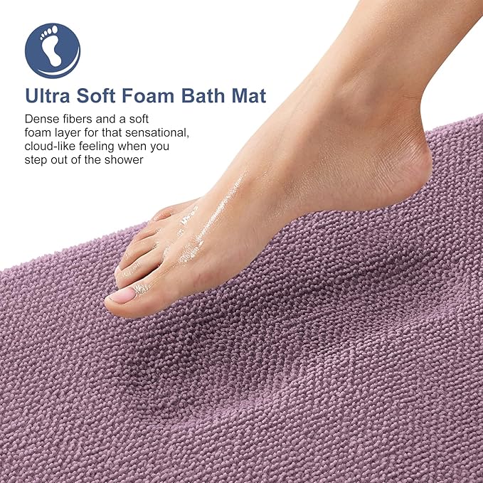 OLANLY Thick Memory Foam Bath Mat Rug 24x16, Extra Soft Absorbent Bathroom Rug, Quick Dry Bath Mats, Non-Slip, Machine Washable Carpet for Bathroom, Tub and Shower, Home Decor Accessories, Deep Plum