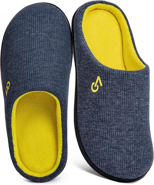 VeraCosy Men's Two-Tone Memory Foam House Slippers Indoor Outdoor Durable Rubber Sole