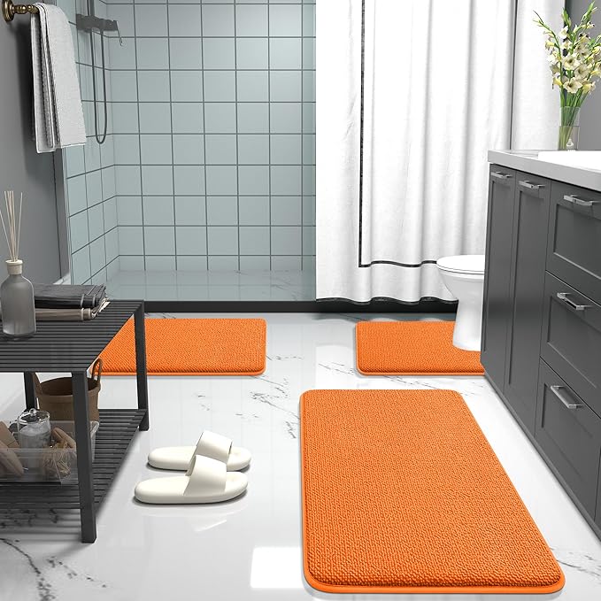 OLANLY Thick Memory Foam Bath Mat Rug 36x24, Extra Soft Absorbent Bathroom Rug, Quick Dry Bath Mats, Non-Slip, Machine Washable Carpet for Bathroom, Tub and Shower, Home Decor Accessories, Orange