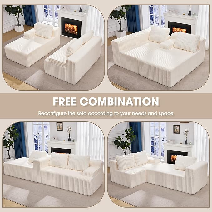Hobestluk Modular Sectional Sofa Couches L-Shape Couch 3 Seat Modular Sofa Memory Foam Sectional Couches for Living Room, Cloud Couch with Oversized Chaise (96" Left Facing Chaise)
