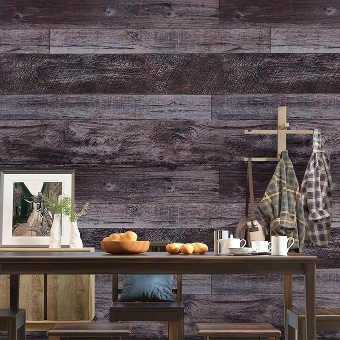 WENMER 17.71" x 394" Grey Wood Peel and Stick Shiplap Self Adhesive Wallpaper