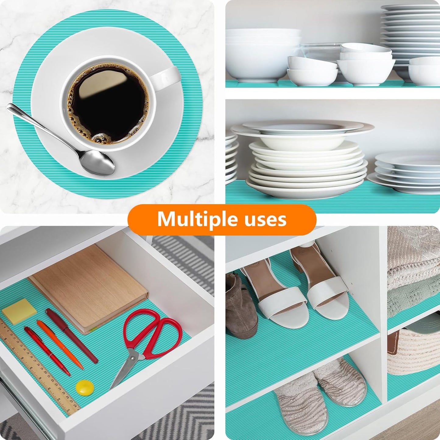 Shelf Liners for Kitchen Cabinets Drawer Liner Non Adhesive Cupboard Mat EVA Material Waterproof Refrigerator Mats Washable Fridge Liner for Cupboard and Desks Liner Blue 17.3 x 236.2 Inches