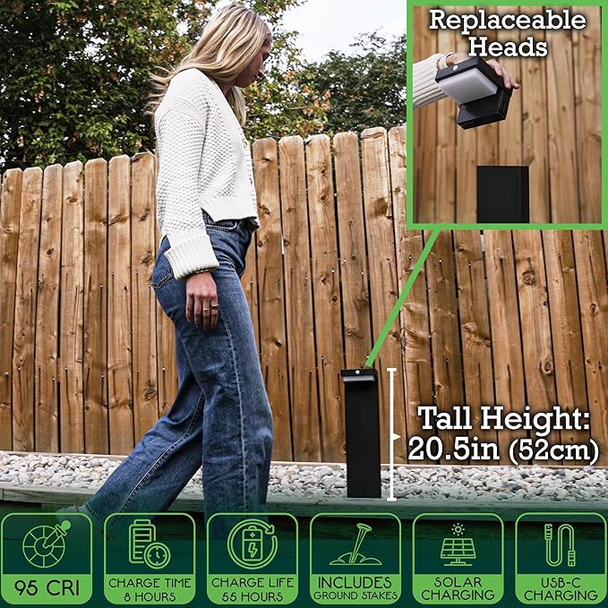 20.5" Solar Pathway Lights - Walkway Solar Lights for Outside - PIR Sensor & Two Lighting Modes - Rechargeable Battery Lasts Up to 55 Hours - 3000K - IP44 Weather Resistant - 2 Pack