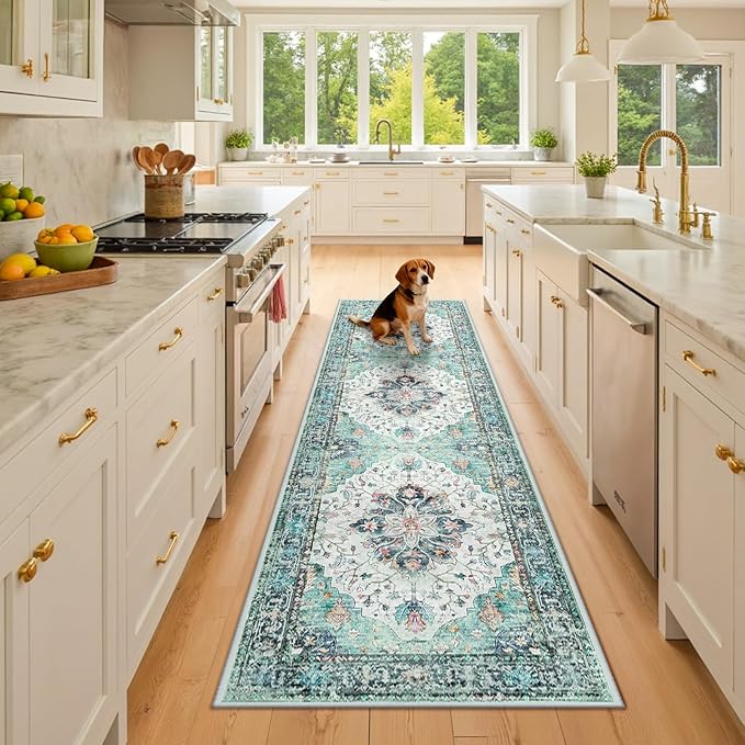 Area Rugs 2'6''x8' Runner Rug Non Slip Washable for Kitchen Hallway Bedroom Beside Laundry Room Bathroom Rug, Floor Carpet, Green Navy Blue White Red Teal Colorful