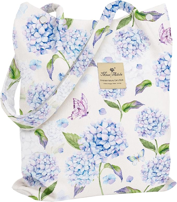 Miss Adola Corduroy Tote Bag for Women - Reusable Totes with Magnetic Buckle & Pocket Aesthetic Design Work Grocery Bags
