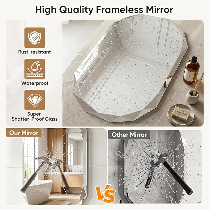 Suidia Bathroom Mirror, Frameless Bathroom Mirror