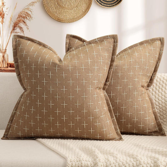 ZWJD Throw Pillow Pillow Covers 18x18 Set of 2 Soft Polyester Textured Pillow Covers with Stylish Flange Edge Cozy Farmhouse Throw Pillows for Couch Bed Sofa Living Room