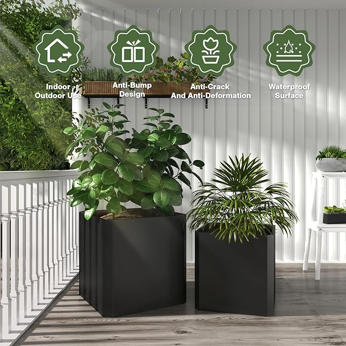 Steel Planter Box-20"x20"x20"-Large Square Planter Box-Outdoor Indoor-Cube Steel Planter Heavy Duty Black Metal Planter Box Commercial Residential for Home Garden Porch Hotel Patio