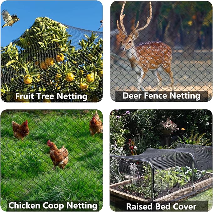 7.5x100ft Bird Netting, 1/2 inch Mesh, Heavy Duty Garden Netting for Fruit Trees, Blueberry Bushes, Vegetables, Extra Strong Woven Mesh Against Birds, Deer, Squirrels, Poultry and Other Animals