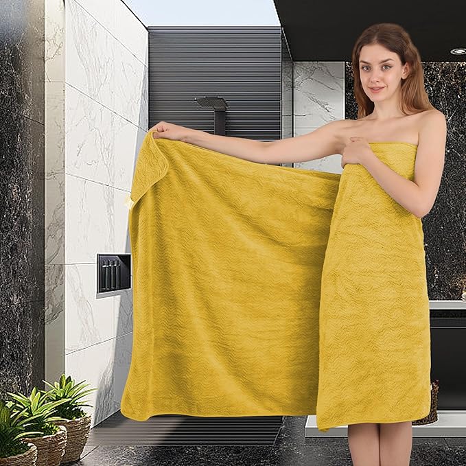 Ultra Soft Bath Towel Set of 4, Extra Large Textured Microfiber Luxury Towels 35x70 in, Quick Dry, Highly Absorbent, Fluffy, Oversized, for Bathroom Shower Pool Hotel Beach