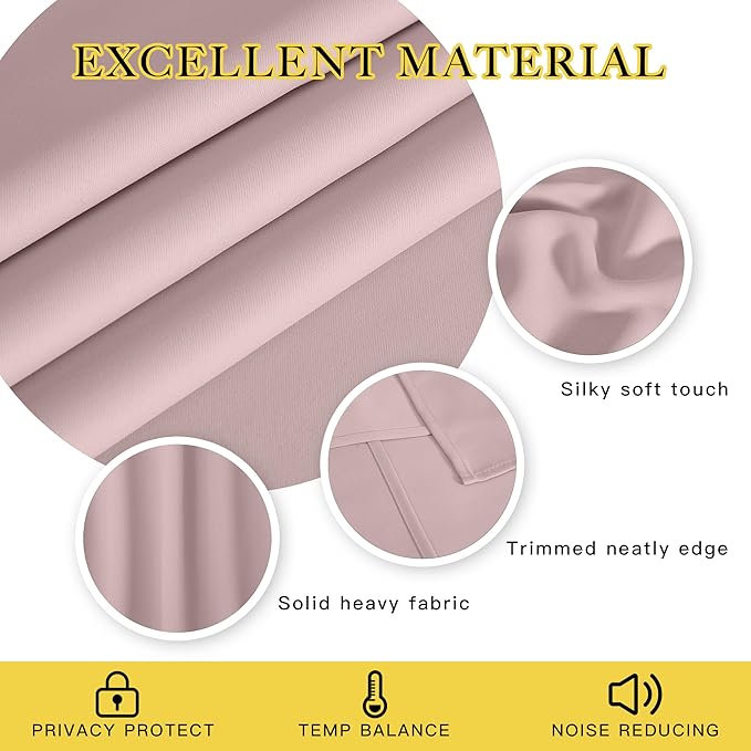 NICETOWN Baby Pink Curtains for Nursery, Sliding Glass Door Grommet Thermal