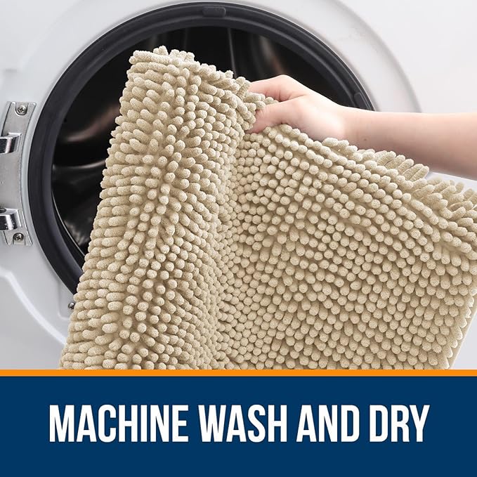 OLANLY Bathroom Rugs 40x24, Extra Soft Absorbent Chenille Bath Rugs, Rubber Backing Quick Dry, Machine Washable Bath Mats for Bathroom Floor, Tub and Shower, Home Decor Accessories, Beige