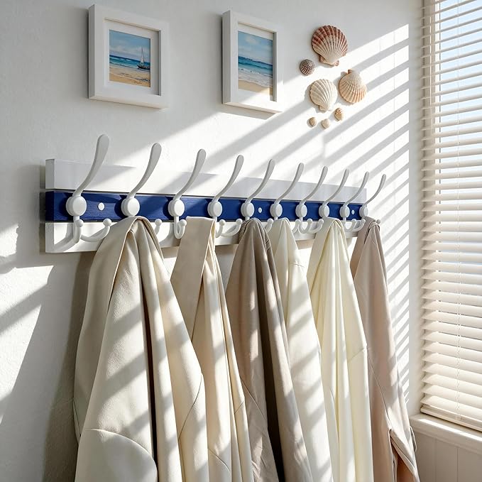 SKOLOO Coastal Coat Rack Wall Mount-38-1/8 Beach House Entryway Wooden Coat Hook