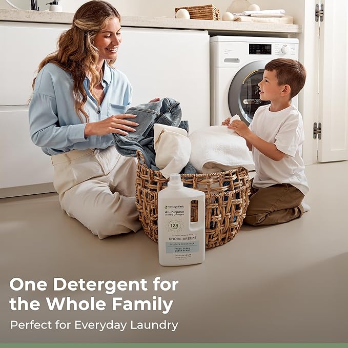 Heritage Park Luxury Laundry Detergent | Dermatologist Tested Plant based Natural & Enzyme Laundry Detergent | Sensitive Skin Friendly - Shore Breeze (64 fl oz)