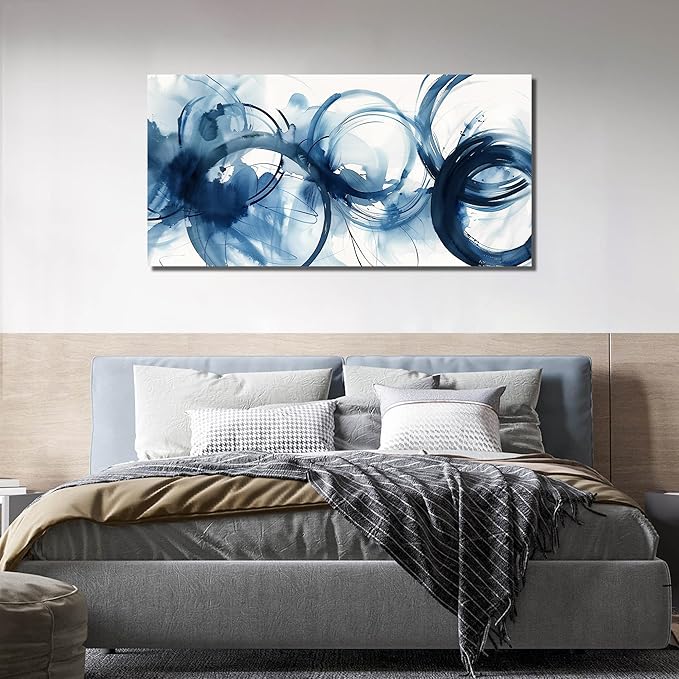 Blue Abstract Prints Wall Art for Office Minimalist Wall Decor for Bedroom Large Painting Wall Art for Living Room Size 29 x 58 Inch