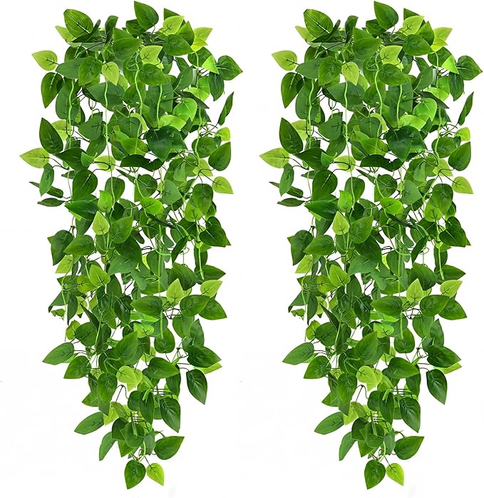 CEWOR 2pcs Fake Hanging Plants for Room Decor, 3.6ft Artificial Ivy Pothos Vine