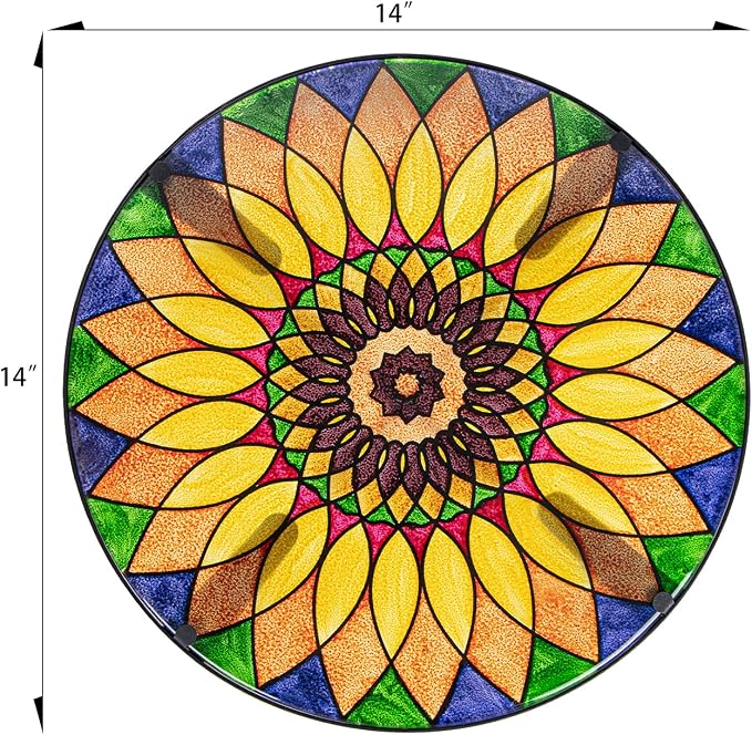 VCUTEKA Sunflower Outdoor Side Table, Mosaic Design, Small Glass Top, Round, Patio Side Table, Balcony Coffee Table, Indoor, 14 inches, Yellow