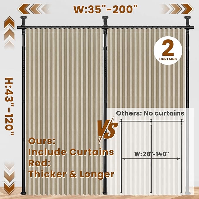 100% Blackout Room Divider Curtains Sets Beige W100 x L96 in, 2 Panels Curtain