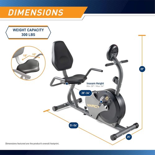 Marcy NS-716R Magnetic Recumbent Exercise Bike with Adjustable Resistance & Wheels