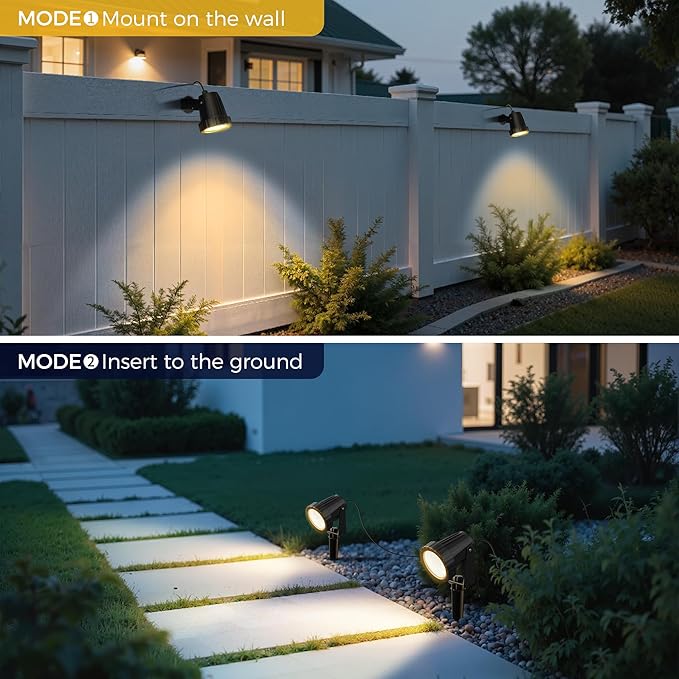 L LOHAS LED 12W Dusk to Dawn Outdoor Lighting, Auto On/Off 3000K Landscape Outdoor Spotlight, IP66 Waterproof Plug in Spot Lights for Yard, Garden, House, Pathway, Plant(2 Pack)