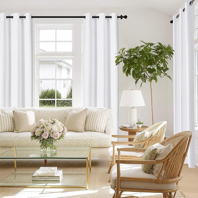NICETOWN 100% Blackout Window Curtain Panels 84" Length, Snow White, 34 inches