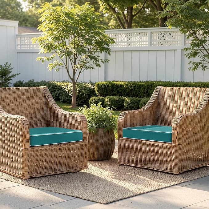 MIULEE Turquoise Outdoor Chair Cushions Set of 2, 22x22x3 Inch Waterproof Patio Seat Cushions for Outdoor Furniture Couch Sofa, 3 Year Color Fastness High Density Foam with Adjustable Ties