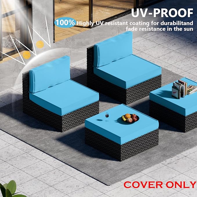 9 Piece Outdoor Patio Waterproof Cushion Covers, Fits 4-Seat Wicker Rattan Sectional Couch Chair Furniture Cover Replacement Set - Fade-Resistant Patio Cushion Covers with Zipper