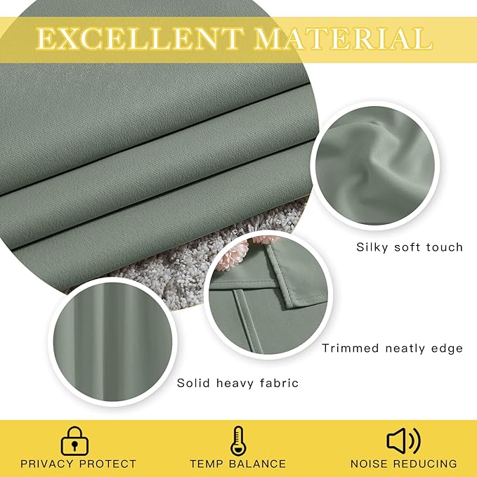 NICETOWN Sage Green Sliding Glass Door Curtain, Grommet Thermal Insulated