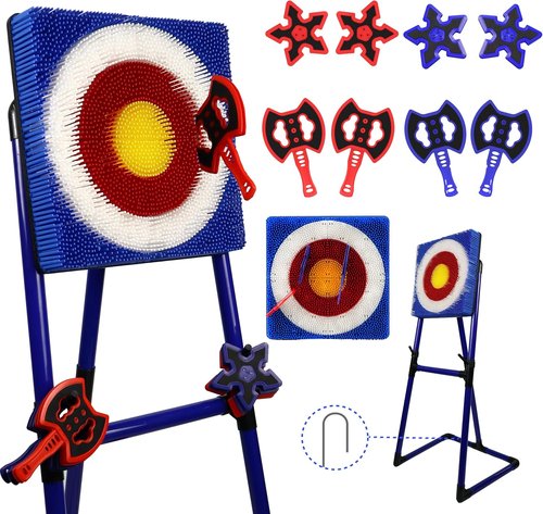BunnyBoo Axe Throwing Game - Safe Bristle Target Set with 4 Axes & Darts | Portable Fun for Kids & Adults