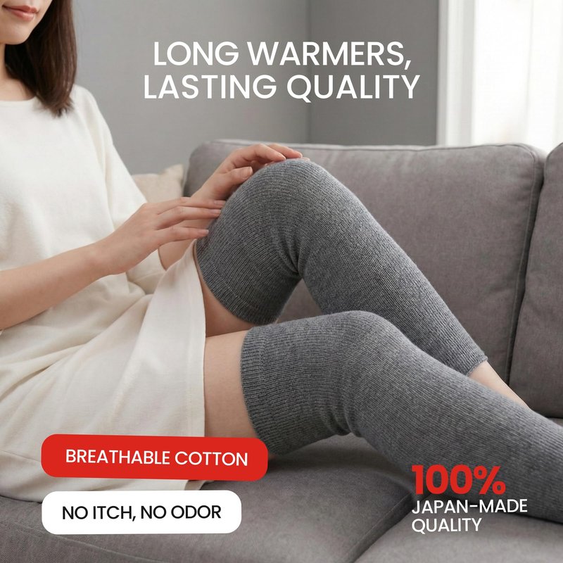 SENIOR ICARE Elastic Cotton Knee Warmers, Long Knee Sleeves for Men and Women - Circulation Support and Joint Pain Relief, Arthritis Aid, One Pair, Made in Japan