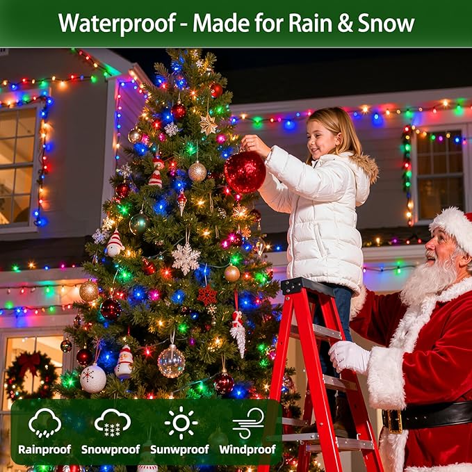 750 LED Chrstmas Lights, 240ft Outdoor Christmas String Lights with 12 Modes, Multicolor LED String Lights with Timer Dimmable Waterproof for Tree Fence Garden Xmas Wedding Party Decor Multicolor