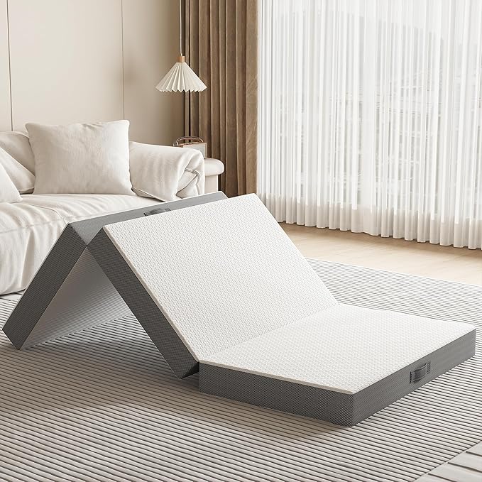 Tri-Fold Memory Foam Mattress, 4 inch Single Folding with Washable Covers, Reversible Design, Foldable Topper for Travel&Guests,25"x75"x4"