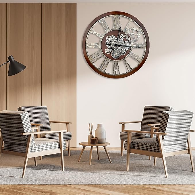 The B-Style Large Real Moving Gears Wall Clock 30 inch Rustic Retro Industrial