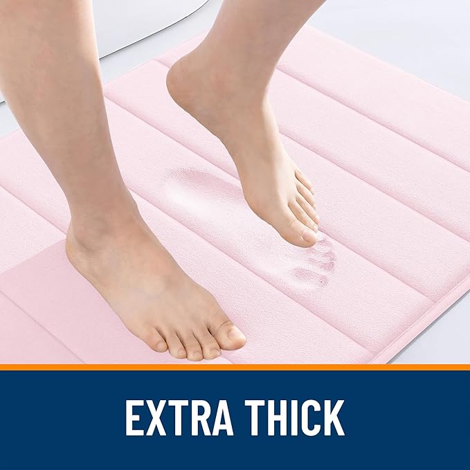 OLANLY Memory Foam Long Bathroom Rugs Runner 47x17, Super Soft Absorbent Bath Mat, Quick Dry, Machine Washable Shower Floor Rugs, Bathmat Carpet, Bathroom Home Decor Accessories, Pink